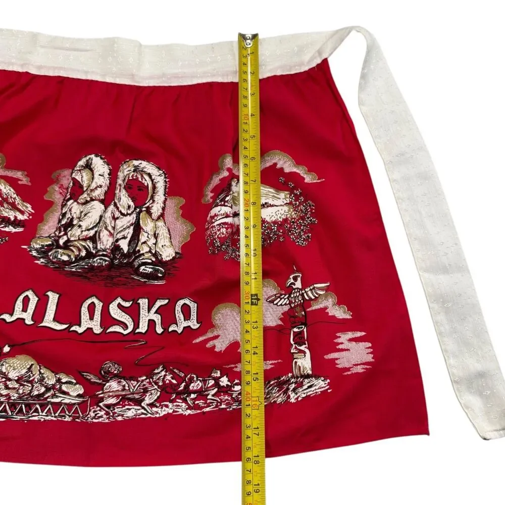 Vintage Alaska Souvenir Scenic Half Apron Kitschy Farmhouse Never Used Retro Red